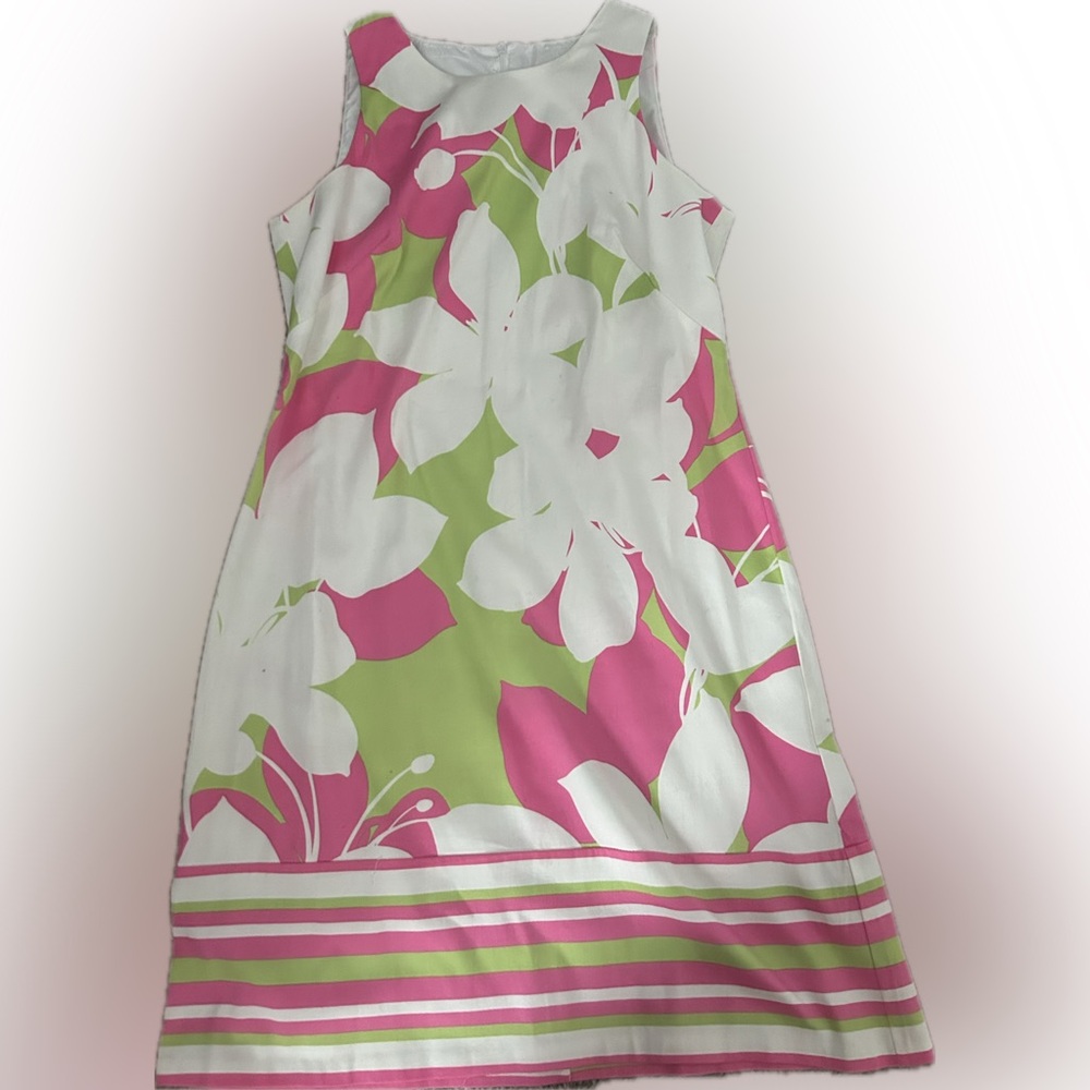 London Times Pink and White Sleeveless A-Line Dress